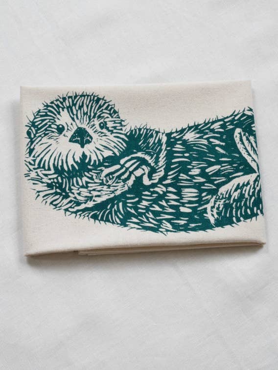 Otter Tea Towel in Green - Organic Cotton - Cute Sea Otter for wholesale by Hearth and Harrow