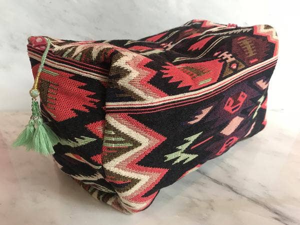 Viajera Designs - Wholesale Makeup/Cosmetic Bag - Bangali Makeup Bag Multi with Spearmint Tassel0