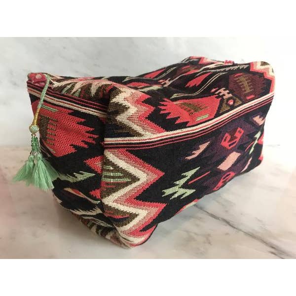 Viajera Designs - Wholesale Makeup/Cosmetic Bag - Bangali Makeup Bag Multi with Spearmint Tassel
