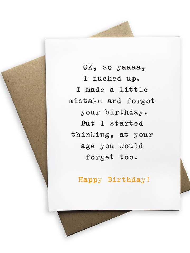 Snarky Birthday - OK, So I Fucked Up Birthday Greeting Card for wholesale by Tiramisu Paperie
