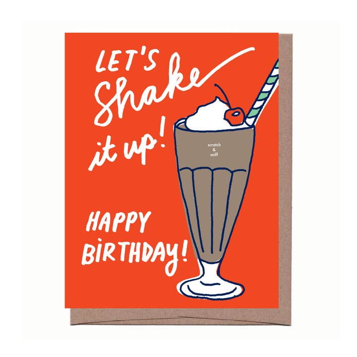 Scratch & Sniff Milkshake Birthday Greeting Card for wholesale by La Familia Green