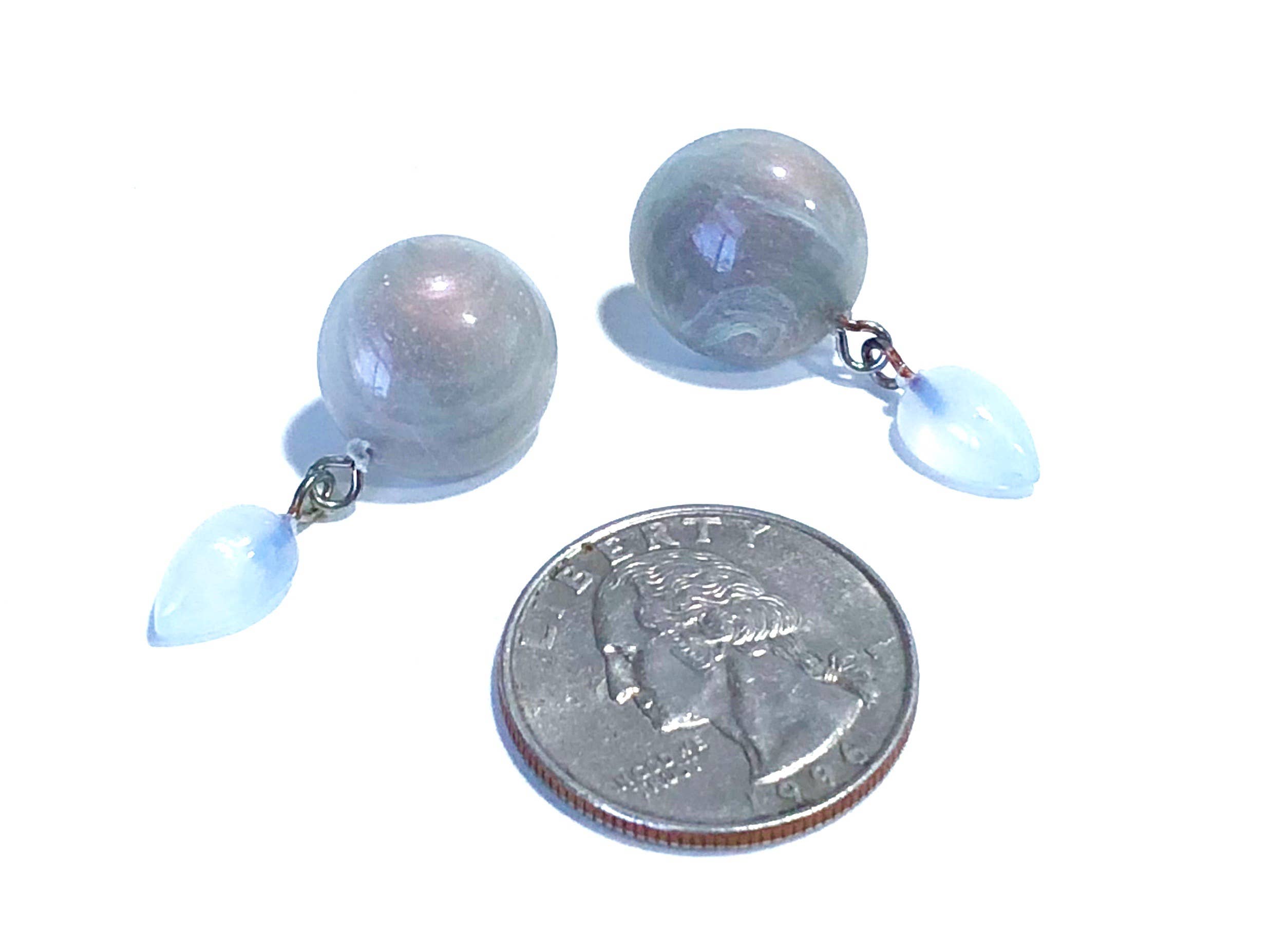 Leetie Lovendale - Wholesale Dangle Earrings - Marbled Grey Button & Blue Opal Drop Earrings3