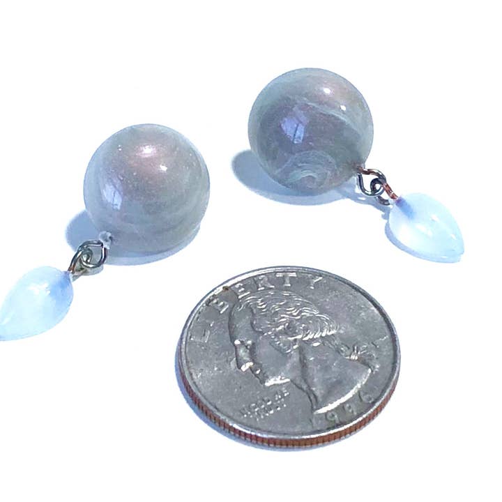 Leetie Lovendale - Wholesale Dangle Earrings - Marbled Grey Button & Blue Opal Drop Earrings3