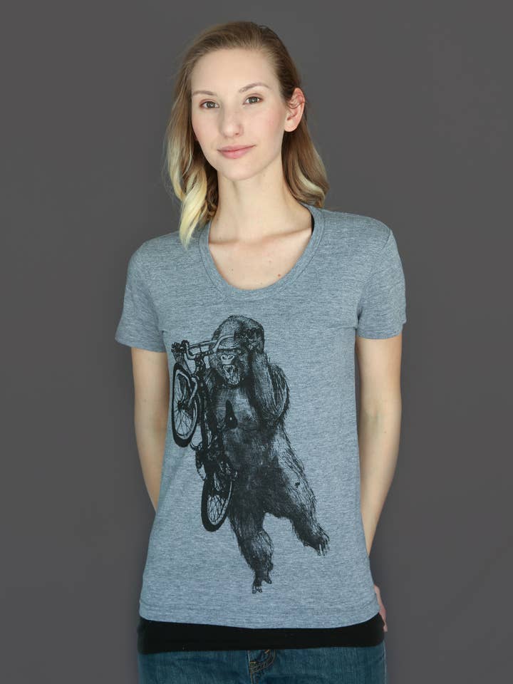 Gorilla On A BMX Bike Women's Tee for wholesale by Dark Cycle Clothing