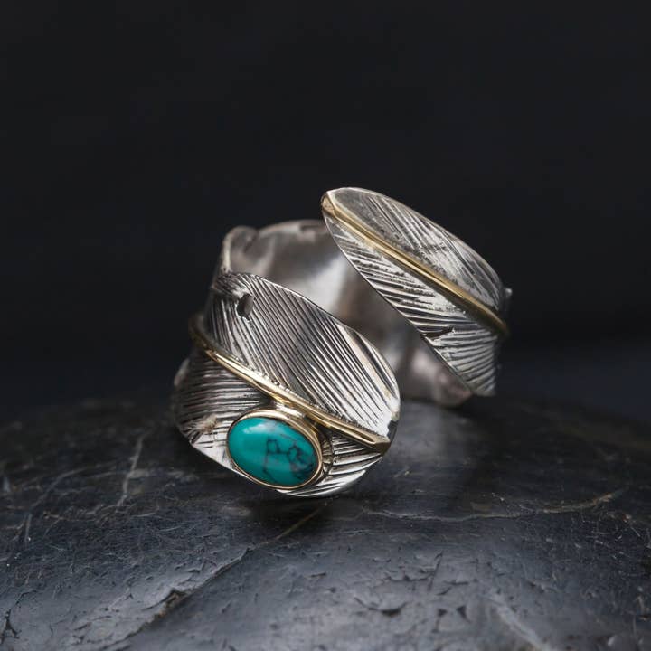 Sterling Silver Adjustable Wrapped Feather Ring for wholesale by Baizaar