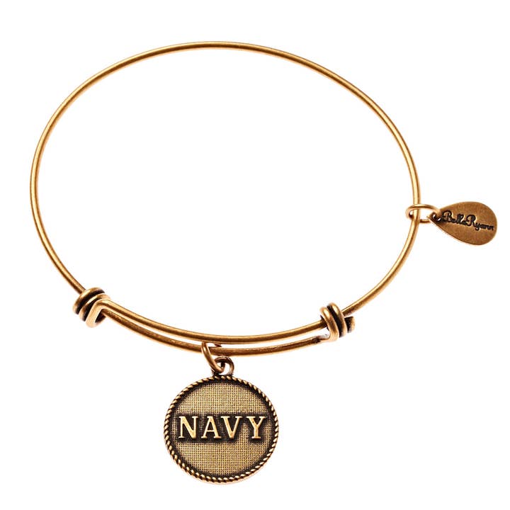 Navy Expandable Bangle Charm Bracelet in Gold for wholesale by BellaRyann
