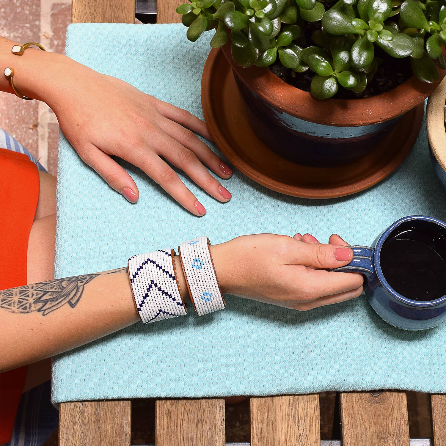 Swahili Coast - Wholesale Cuff Bracelet - Large Dark Blue Chevron Leather Cuff2