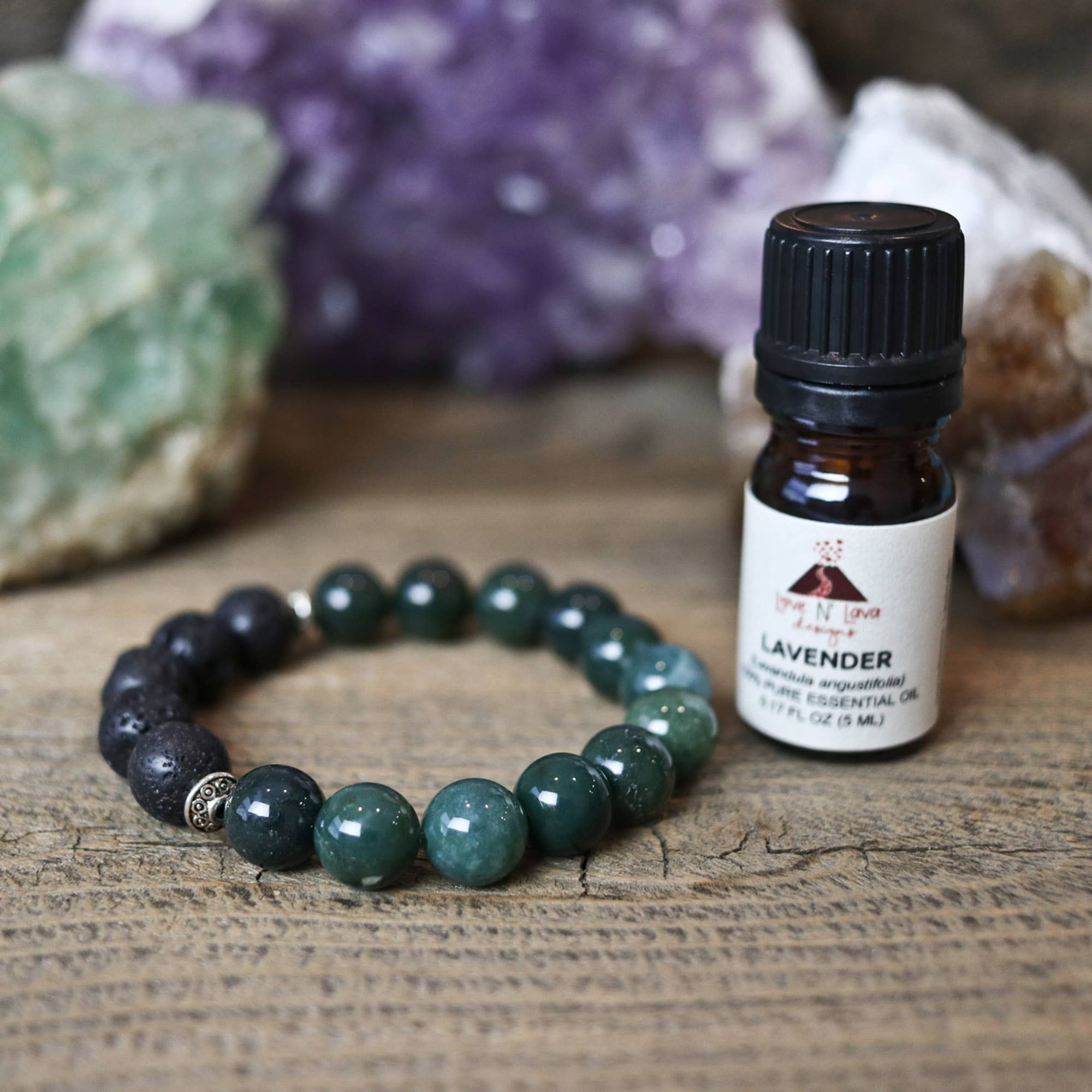 Love N’ Lava Designs – Großhandel Aromatherapie-Armband – Herren Green Moss Achat Ätherisches Öl Diffusor Armband1