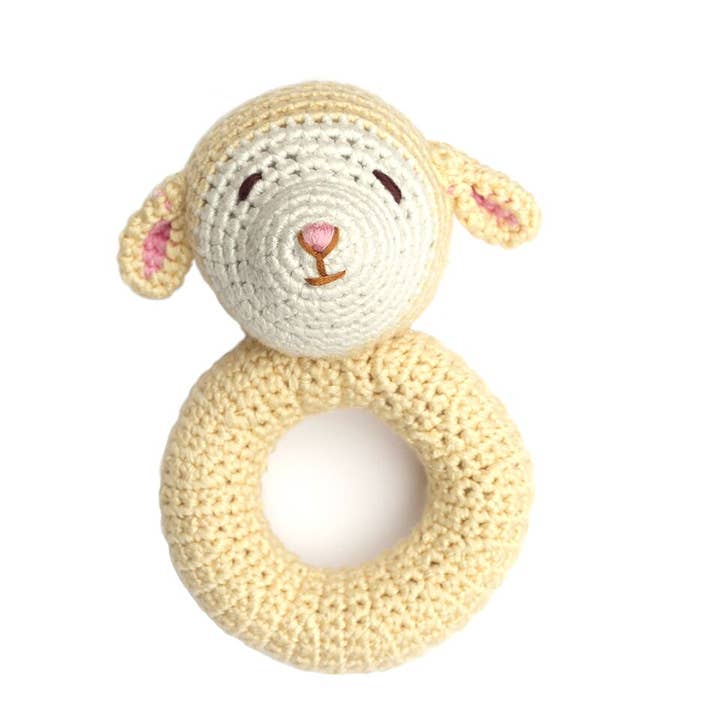 Cheengoo - Wholesale Handheld Rattle - Baby - Lamb Ring Hand Crocheted Rattle0
