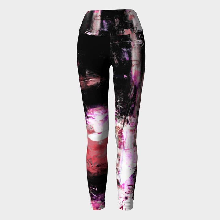 Black and Pink Abstract Leggings for wholesale by EmBellish Active