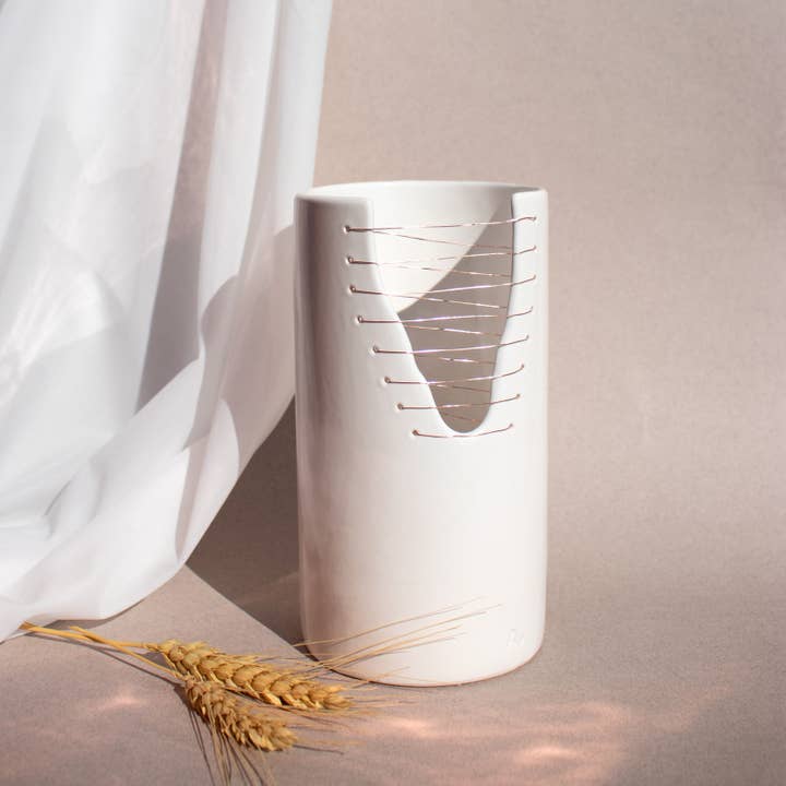 Ava Cylinder Vase White & Copper | Stitches Collection for wholesale by Ayadee