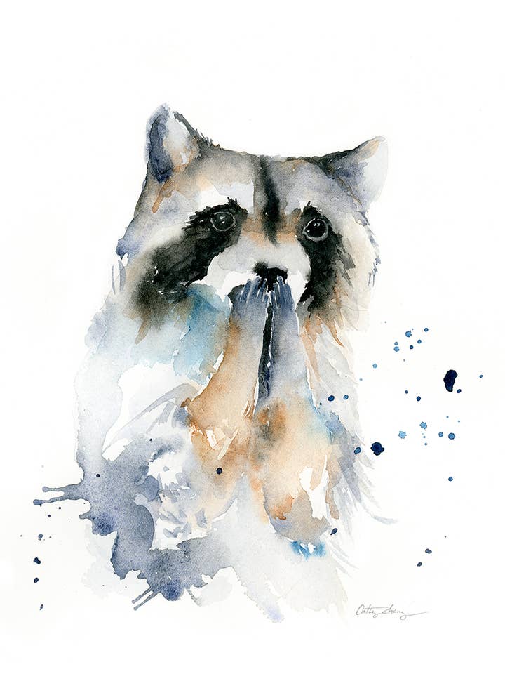 Excited Raccoon Watercolor Art Print for wholesale by Easy Sunday Club
