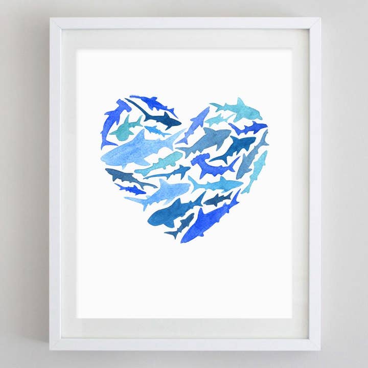 Shark Love Watercolor Print for wholesale by Carly Rae Studio