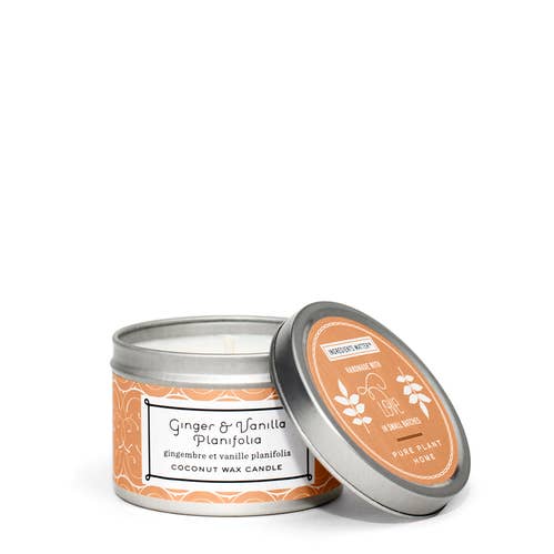 Petite boîte argentée de 3 oz, cire de noix de coco au gingembre et à la vanille avec Real Esse pour la vente par Pure Plant Home