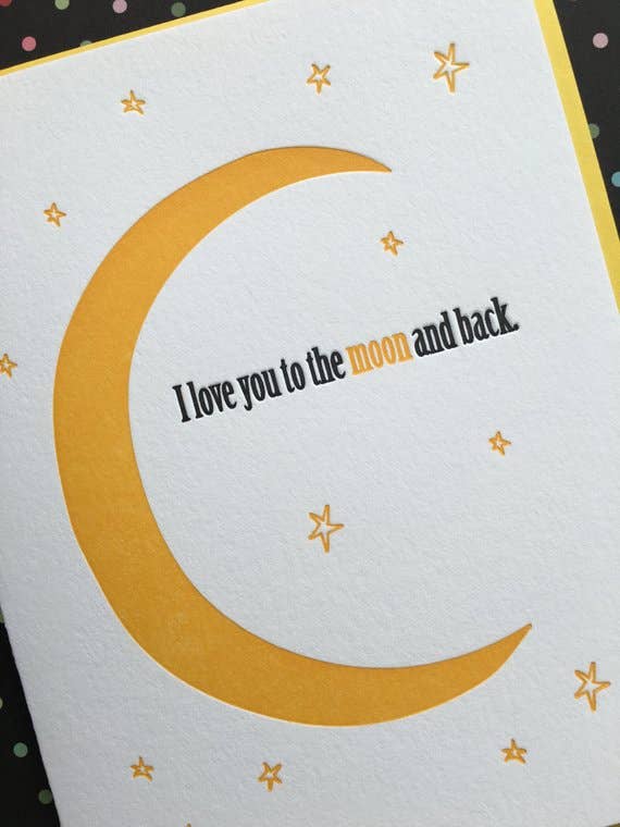Lucky Bee Press - Wholesale Love Card - Love You to the Moon - letterpress card2