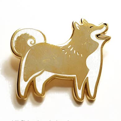 Spitz Dog enamel pin for wholesale by Lili Chin Art