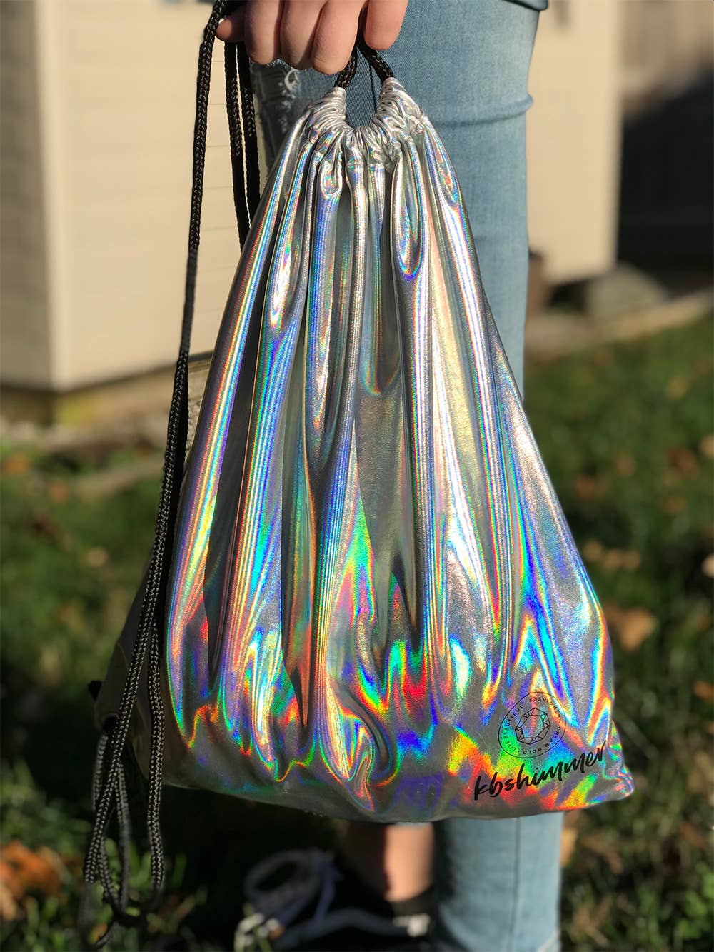 KBShimmer - Wholesale Drawstring Bag - Women's - KBShimmer Silver Holographic Drawstring Backpack4