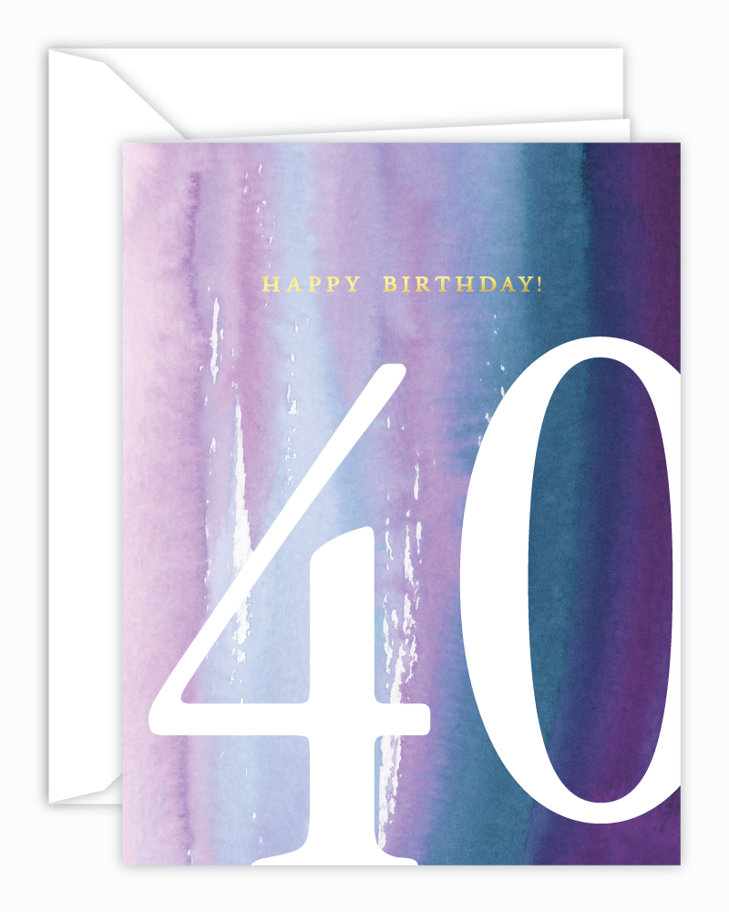 Cricket Printing - Wholesale Birthday Card - 40th Birthday Watercolor Card - Milestone Birthday1