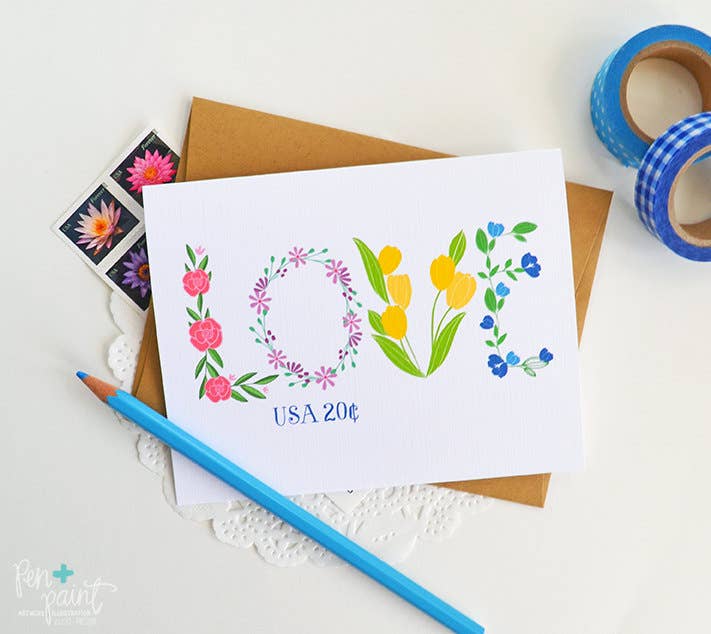 Pen & Paint - Wholesale Love Card - Love Vintage Stamp Card, Valentine's Day1