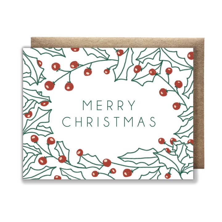Merry Christmas Holly for wholesale by Maija Rebecca Hand Drawn