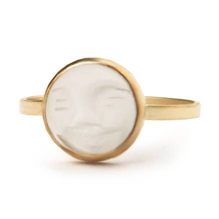 Carved Moon Face Ring in Rock Crystal - 14k Gold Filled for wholesale by Great Falls Jewelry