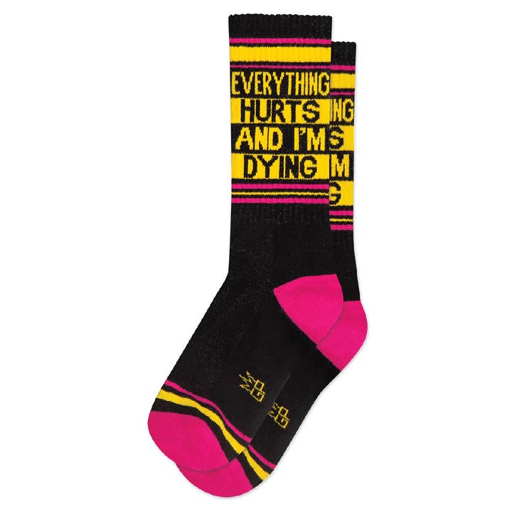 Everything Hurts and I'm Dying Gym Crew Socks for wholesale by Gumball Poodle