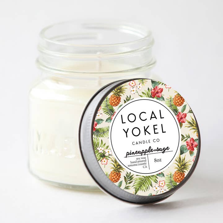 Ananas+Sauge | Mason 8oz | Bougie en cire de soja | pour la vente par THE LOCAL YOKEL