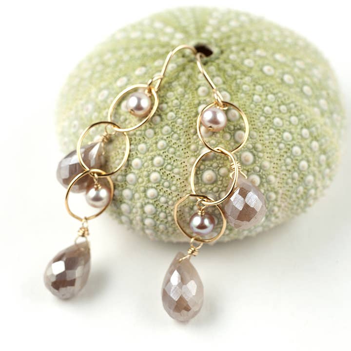 mystic caribbean moonstone freshwater pearls earrings for wholesale by Midori Jewelry Hawaii