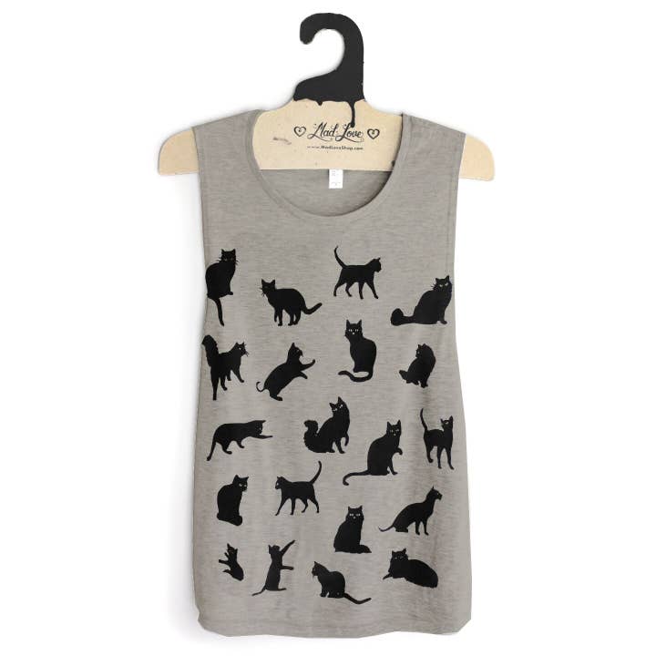 Tanque de músculo bronzeado com estampa de gato por atacado de Mad Love Shop