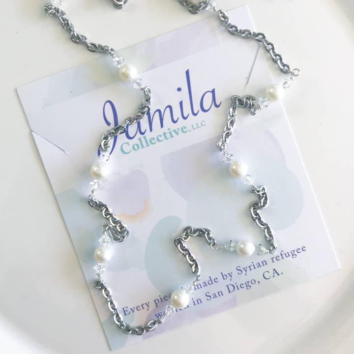 Jamila Collective, LLC - Wholesale Beaded/Pearl Necklace - Sara Station Necklace - White Pearl