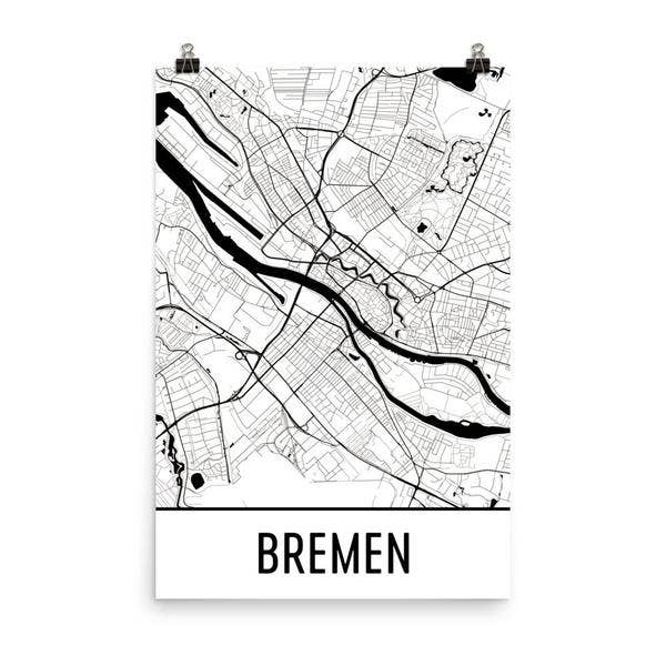Modern Map Art - Wholesale Poster - Bremen Germany Street Map Poster 12" x 18"0