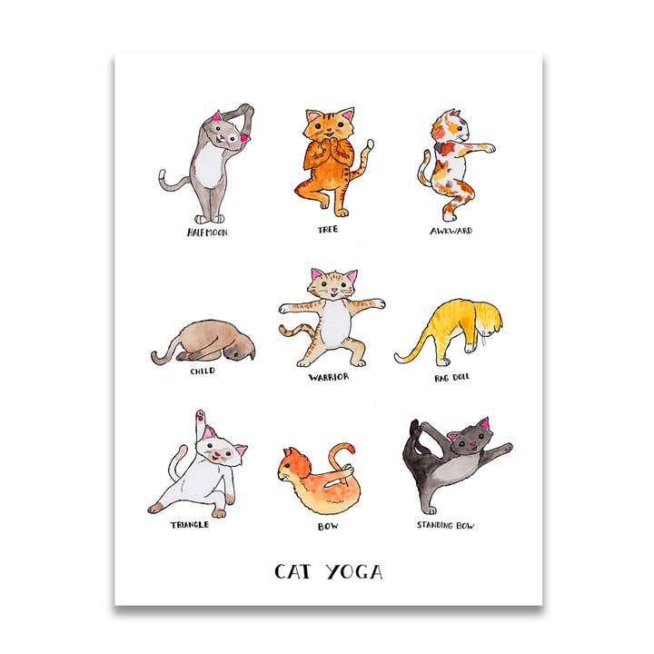 Impression de yoga pour chat 8,5 x 11" pour la vente par Jodi Lynn's Emporium of Doodles