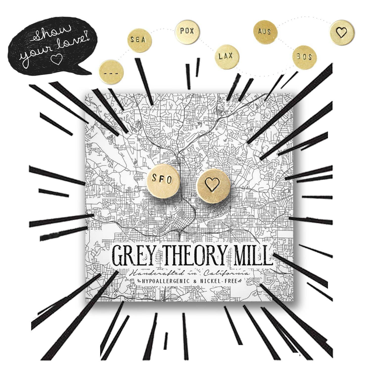 Grey Theory Mill - Wholesale Stud/Post Earrings - Custom Airport Code Earrings – Personalized Gift Jewelry0