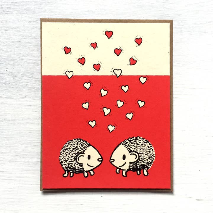 Hedgehogs with Hearts Love Card for wholesale by everyday balloons print shop