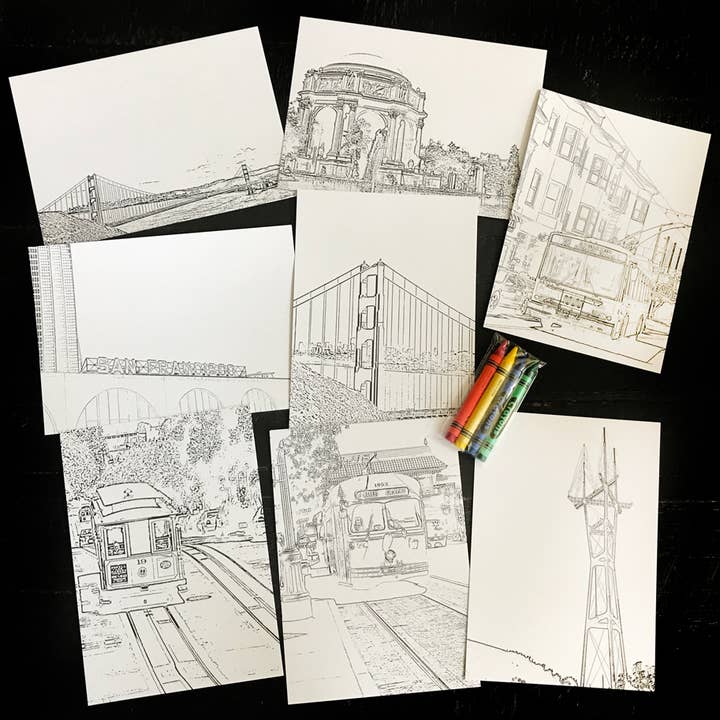 San Francisco Lot de 8 cartes à colorier assorties pour la vente par noteify