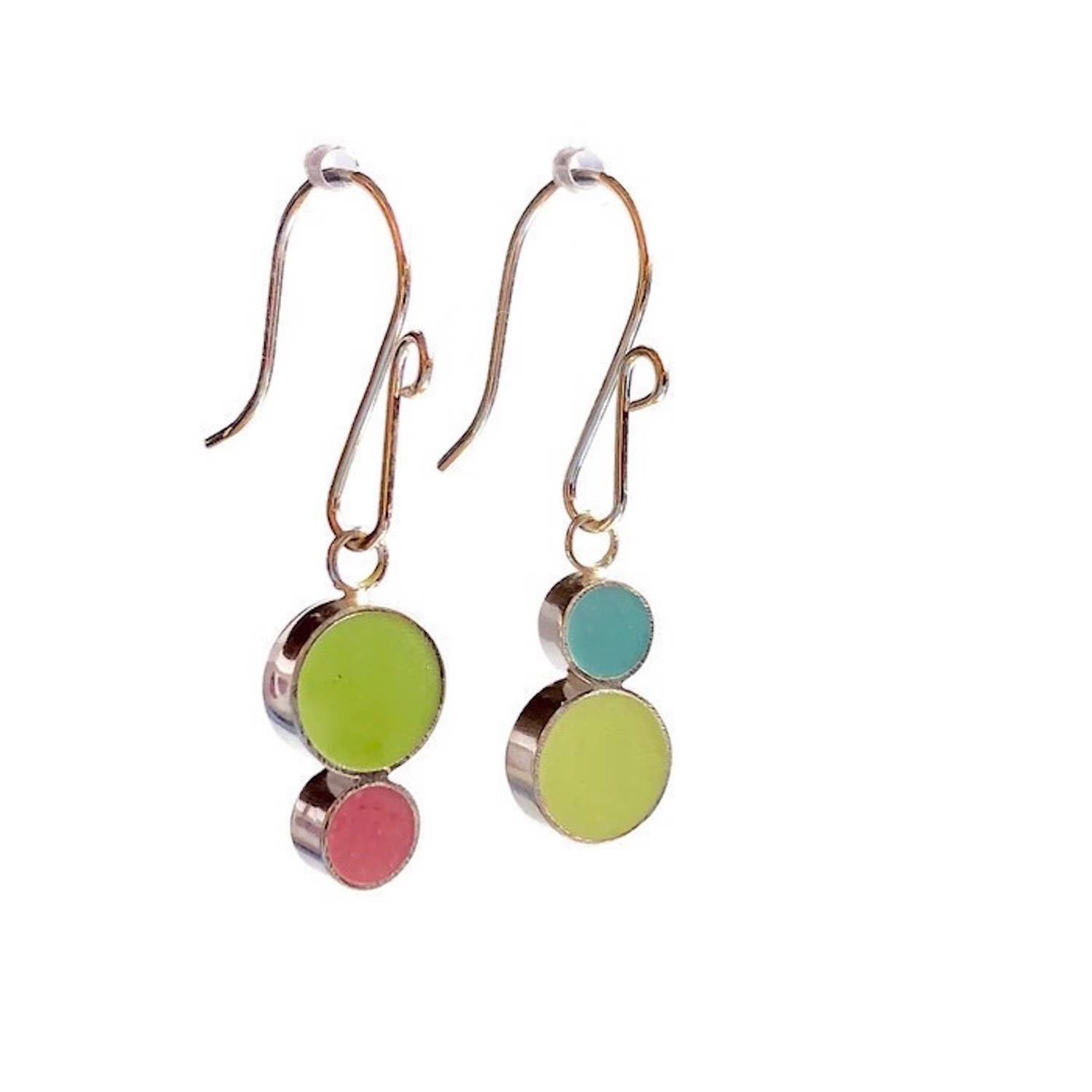 Kiwi Raspberry Light Aqua Celery Colorful Reversible Circles - Double Dot Earrings for wholesale on Faire0