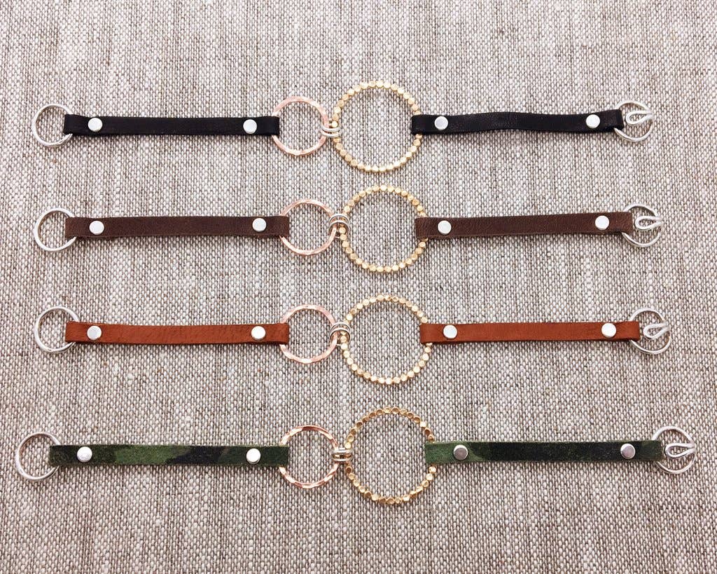 Devon Dowd Designs - Wholesale Beaded Bracelet - Double Gold Filled & Rose Gold Filled Bubble Circles & Neutral Leather0