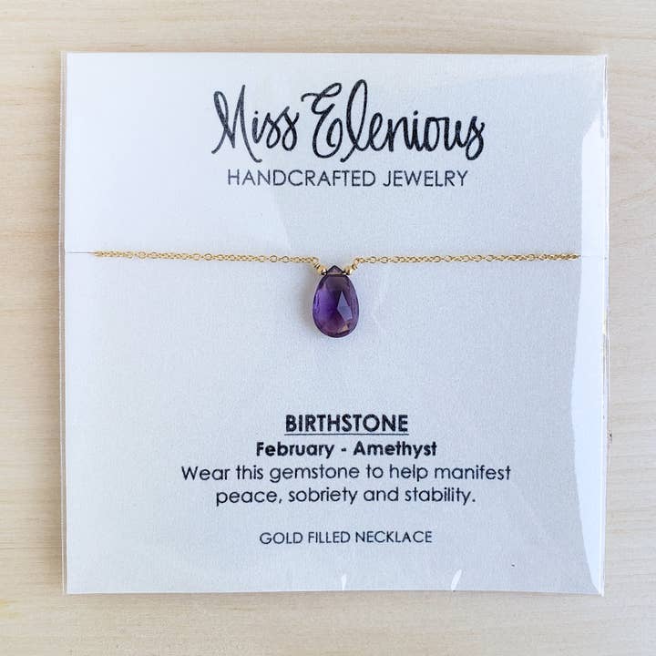 Amethyst Drop Necklace - February Birthstone for wholesale by MissElenious Jewelry