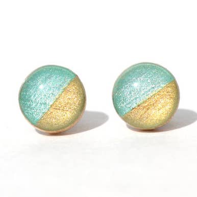 Two Tone Mint and Gold Studs for wholesale by Starlight Woods