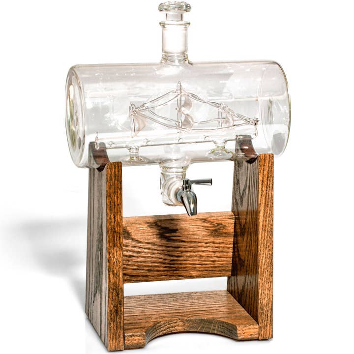 Prestige Decanters - Wholesale Decanter - Bourbon Whiskey Decanter with Ship Inside - Nautical Gift