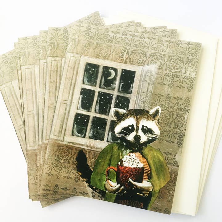Raccoon Holiday Cards Set for wholesale by Pergamo Paper Goods