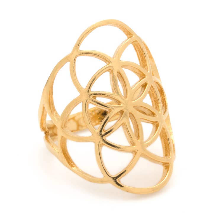 Hiouchi Jewels | Rose & Bolt Grateful Dead Jewelry - Wholesale Cocktail/Statement Ring - Seed of Life Ring | Gold5