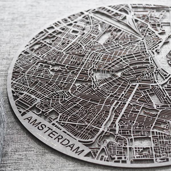 Papurino - Vendita all'ingrosso Decorazione da parete 3D - Mappa della città in legno, Paesi Bassi Amsterdam rotonda (area più ampia)4