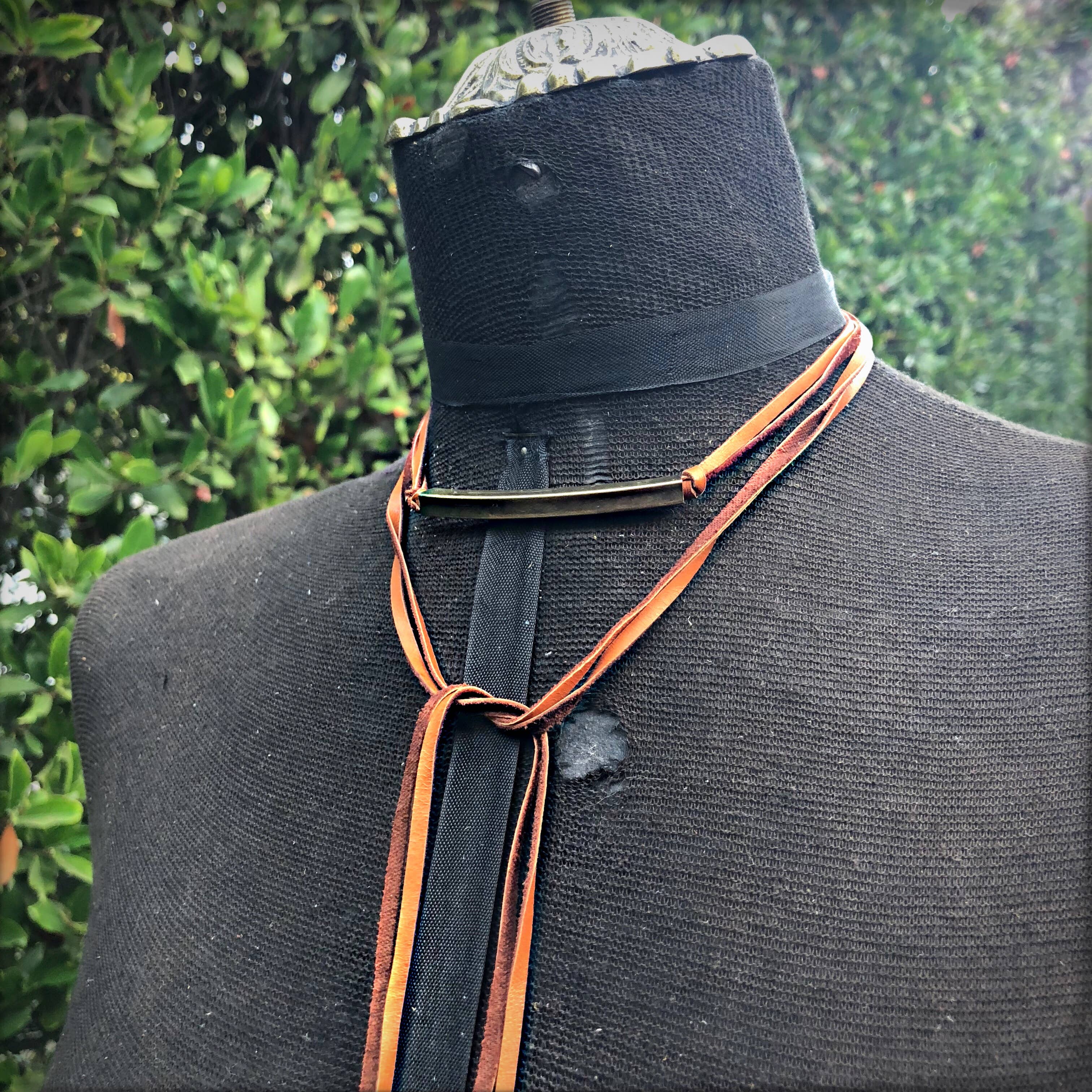 ASTALI - Wholesale Choker/Collar - Leather Wrap Choker - Rust & Brass, Western Necklace/Hatband7