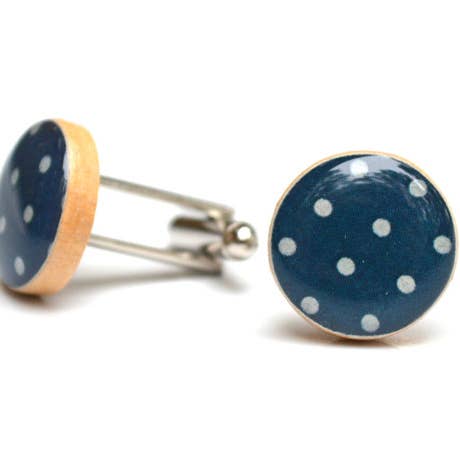 Boutons de manchette bleu marine à pois pour la vente par Starlight Woods