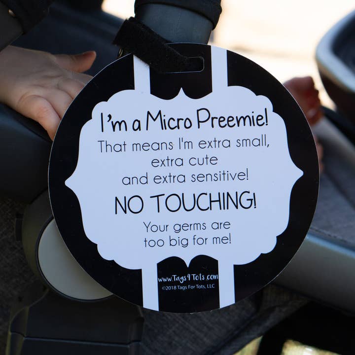 Micro Preemie Geen aanraking autostoel en kinderwagen tag voor wholesale door Three Little Tots