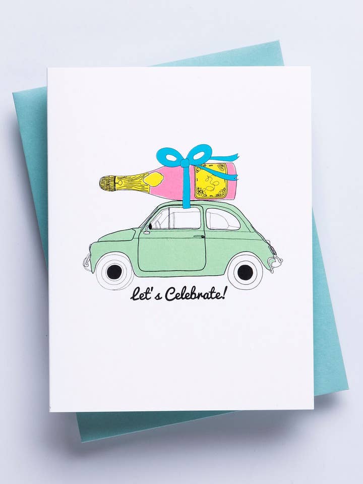 Champagne Moto Card- congrats, graduation greeting card for wholesale by Richie Designs