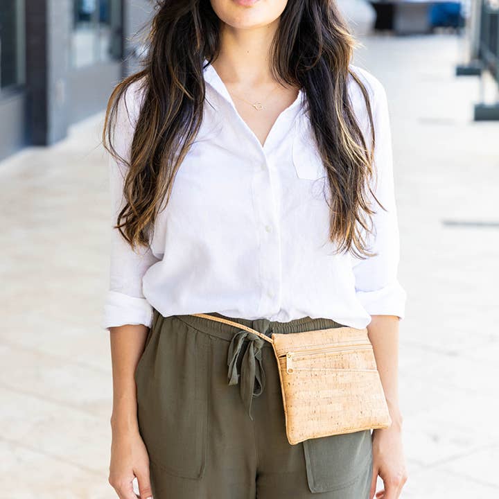 Natalie Therese - Vente Sac à bandoulière – femme - Sac bandoulière convertible en liège & sac banane | Liège rustique1