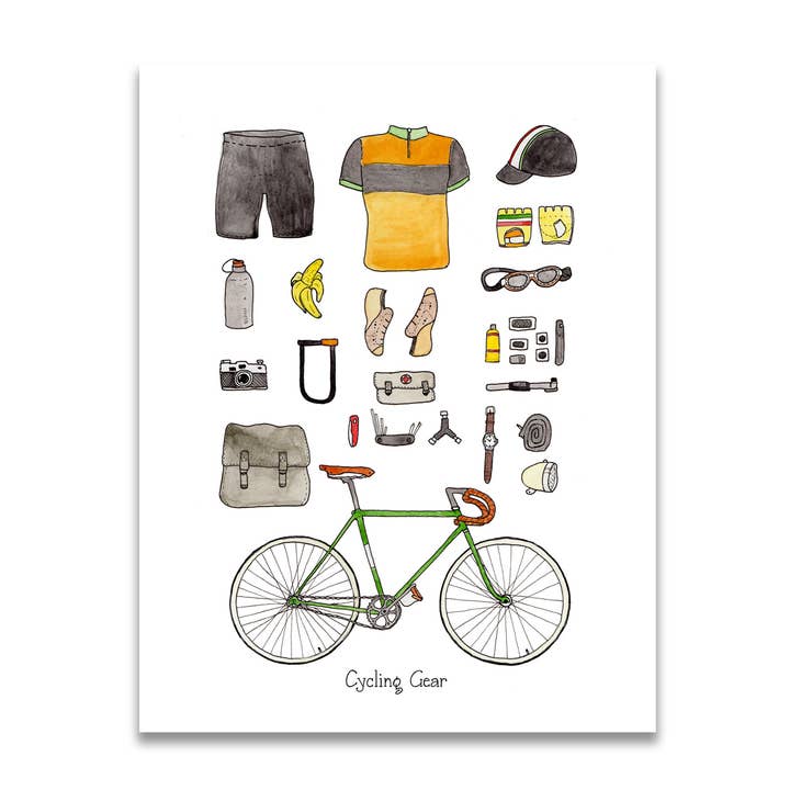 8.5" x 11" Bicycling Gear Print for wholesale by Jodi Lynn's Emporium of Doodles