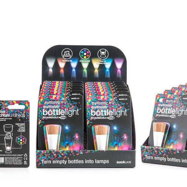 SUCK UK Ltd - USA - Vente Lampes d'appoint/de bureau - Lampe de bouteille rechargeable USB multicolore2